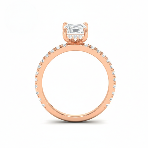 Load image 1 in gallery view. Lila Radiant Cut Diamond Engagement Ring with Diamond Hidden Halo and Diamond Band