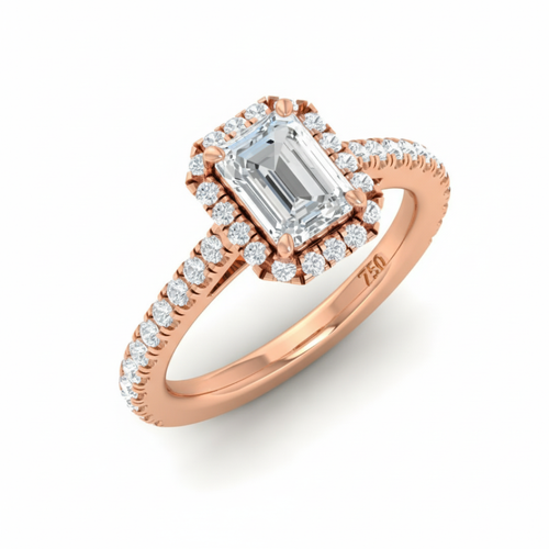 Load image 1 in gallery view. Belle Emerald Cut Diamond Engagement Ring with Diamond Halo & Diamond Band