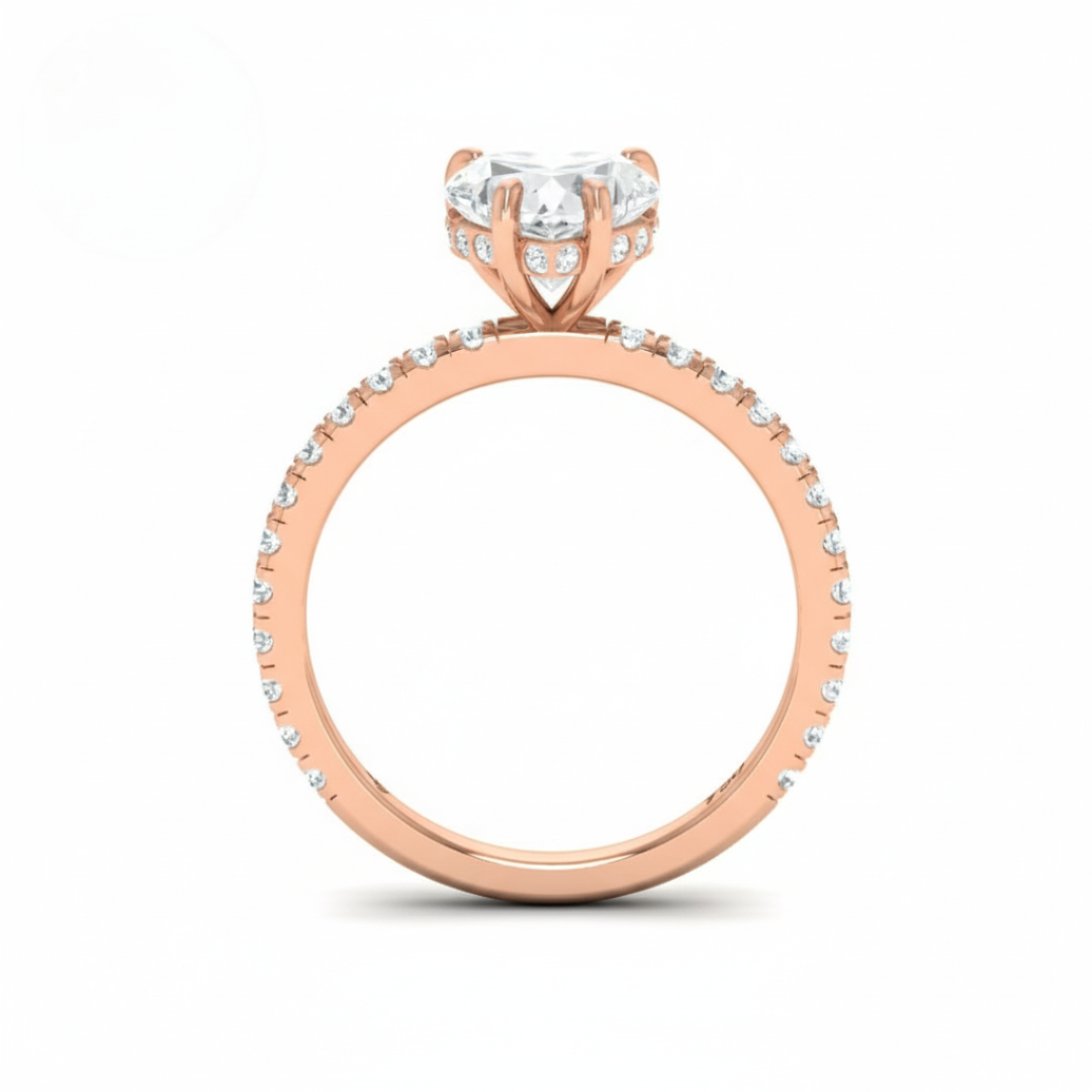 Lila Heart Cut Diamond Engagement Ring with Diamond Hidden Halo and Diamond Band