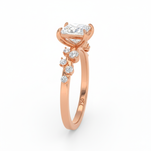 Load image 1 in gallery view. Lina Princess Cut Diamond Engagement Ring With Diamond Accent Band