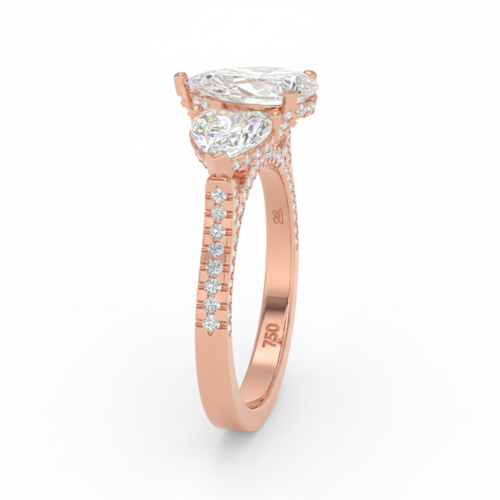 Load image 1 in gallery view. Vidhi Pear Cut Diamond Engagement Ring with Heart Cut Side Diamonds and 3D Diamond Band