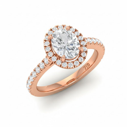 Load image 1 in gallery view. Belle Oval Cut Diamond Engagement Ring with Diamond Halo & Diamond Band