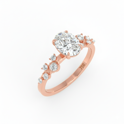 Load image 1 in gallery view. Lina Oval Cut Diamond Engagement Ring With Diamond Accent Band