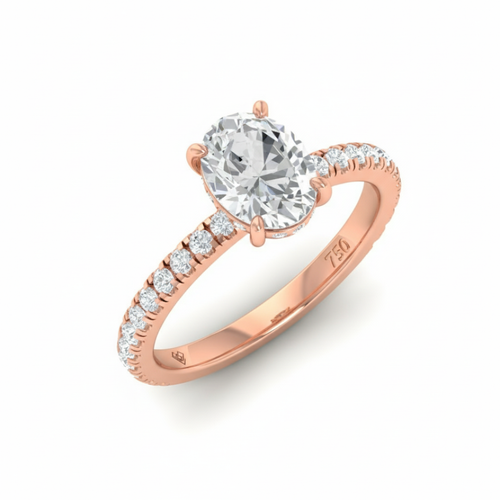 Load image 1 in gallery view. Lila Oval Cut Diamond Engagement Ring with Diamond Hidden Halo and Diamond Band