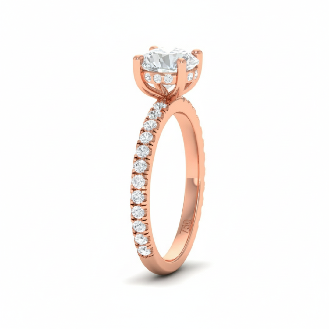 Lila Round Cut Diamond Engagement Ring with Diamond Hidden Halo and Diamond Band