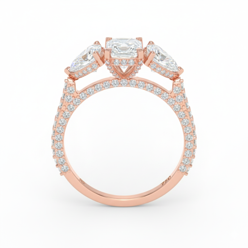 Load image 1 in gallery view. Vidhi Emerald Cut Diamond Engagement Ring with Heart Cut Side Diamonds and 3D Diamond Band