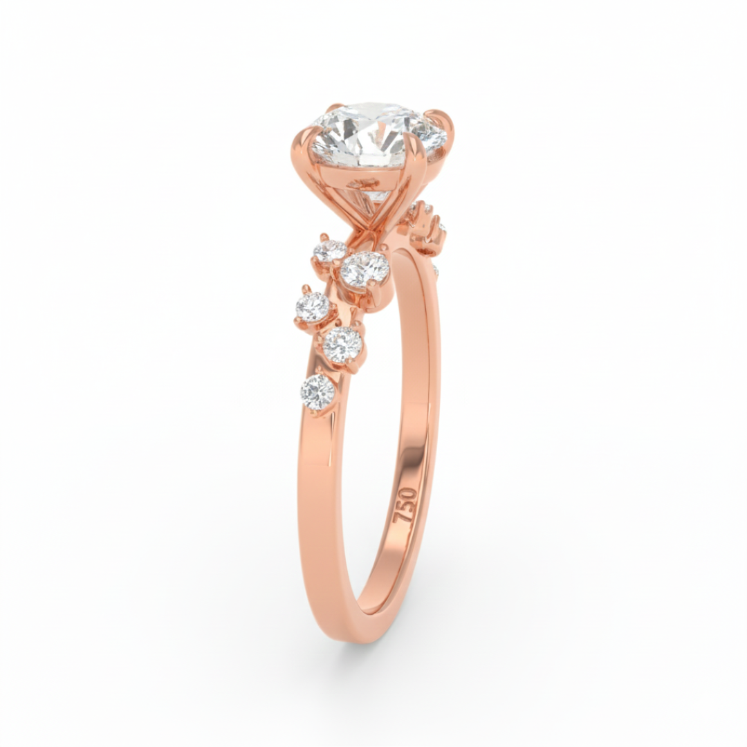 Lina Round Cut Diamond Engagement Ring With Diamond Accent Band