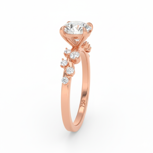 Load image 1 in gallery view. Lina Round Cut Diamond Engagement Ring With Diamond Accent Band