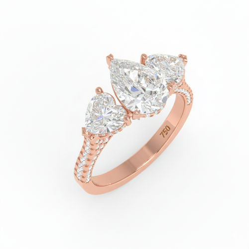Load image 1 in gallery view. Vidhi Pear Cut Diamond Engagement Ring with Heart Cut Side Diamonds and 3D Diamond Band