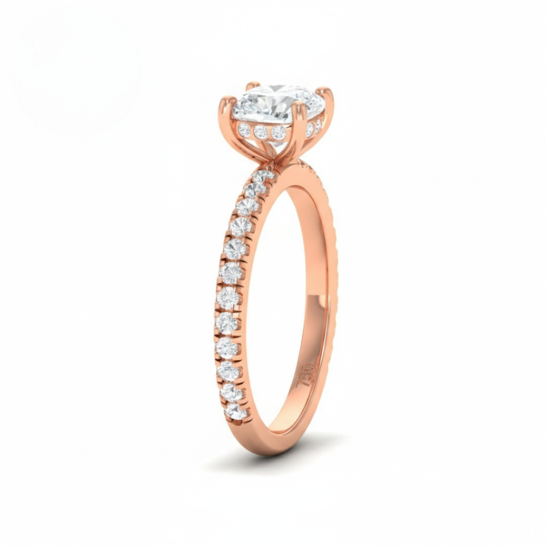 Lila Cushion Cut Diamond Engagement Ring with Diamond Hidden Halo and Diamond Band