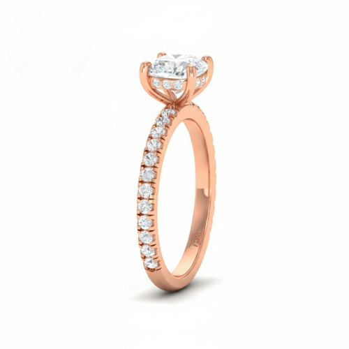 Load image 1 in gallery view. Lila Cushion Cut Diamond Engagement Ring with Diamond Hidden Halo and Diamond Band