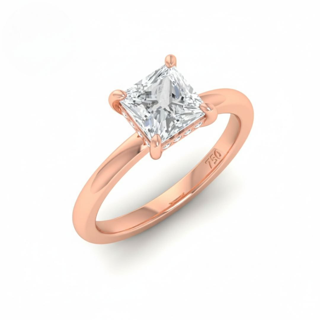 Kiara Princess Cut Diamond With Hidden Halo Engagement Ring