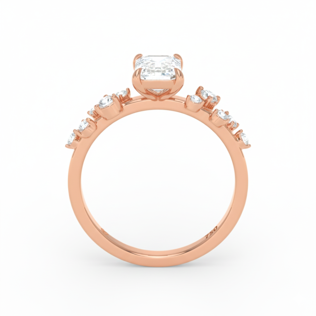 Lina Emerald Cut Diamond Engagement Ring With Diamond Accent Band