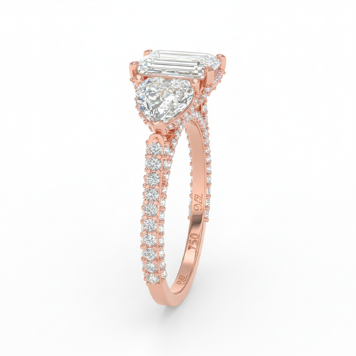 Load image 1 in gallery view. Vidhi Radiant Cut Diamond Engagement Ring with Heart Cut Side Diamonds and 3D Diamond Band