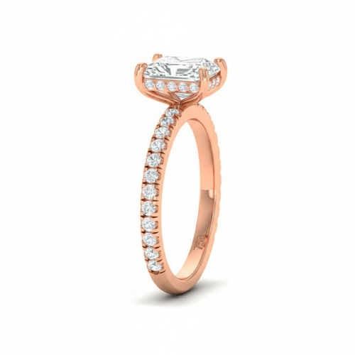 Load image 1 in gallery view. Lila Radiant Cut Diamond Engagement Ring with Diamond Hidden Halo and Diamond Band