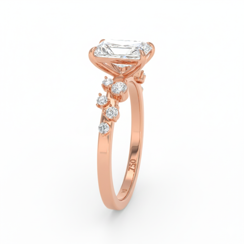 Load image 1 in gallery view. Lina Radiant Cut Diamond Engagement Ring With Diamond Accent Band
