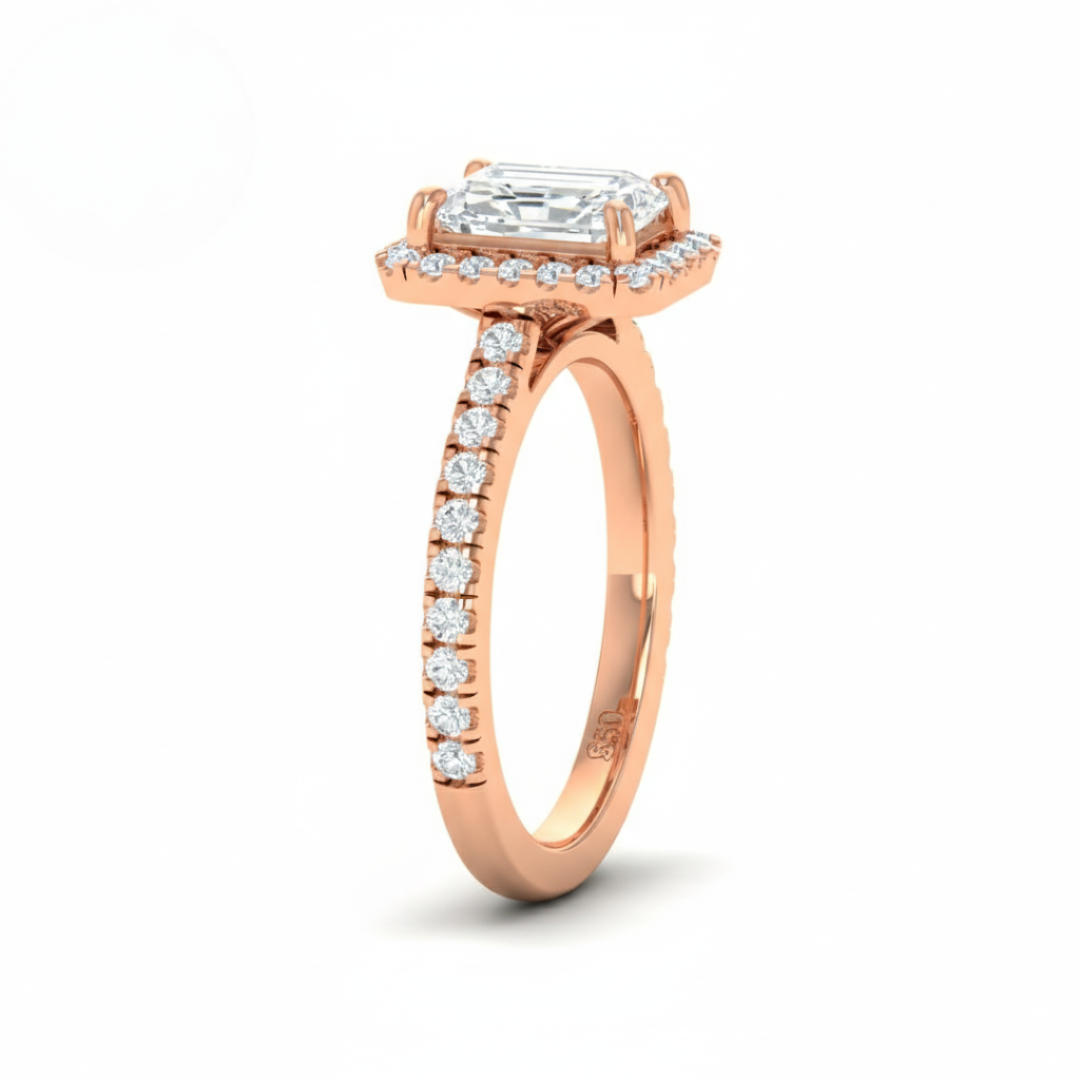 Belle Radiant Cut Diamond Engagement Ring with Diamond Halo & Diamond Band