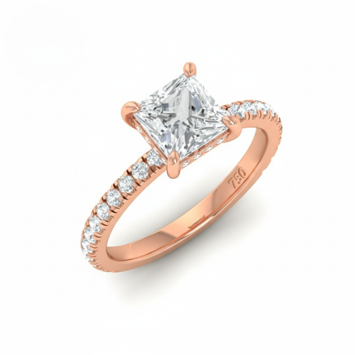 Load image 1 in gallery view. Lila Princess Cut Diamond Engagement Ring with Diamond Hidden Halo and Diamond Band