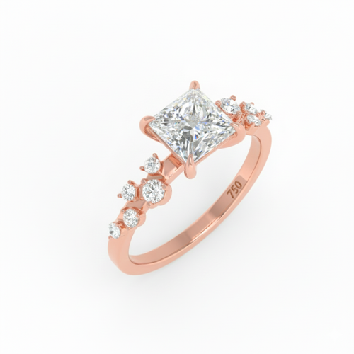 Load image 1 in gallery view. Lina Princess Cut Diamond Engagement Ring With Diamond Accent Band