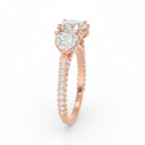 Load image 1 in gallery view. Vidhi Round Cut Diamond Engagement Ring with Heart Cut Side Diamonds and 3D Diamond Band