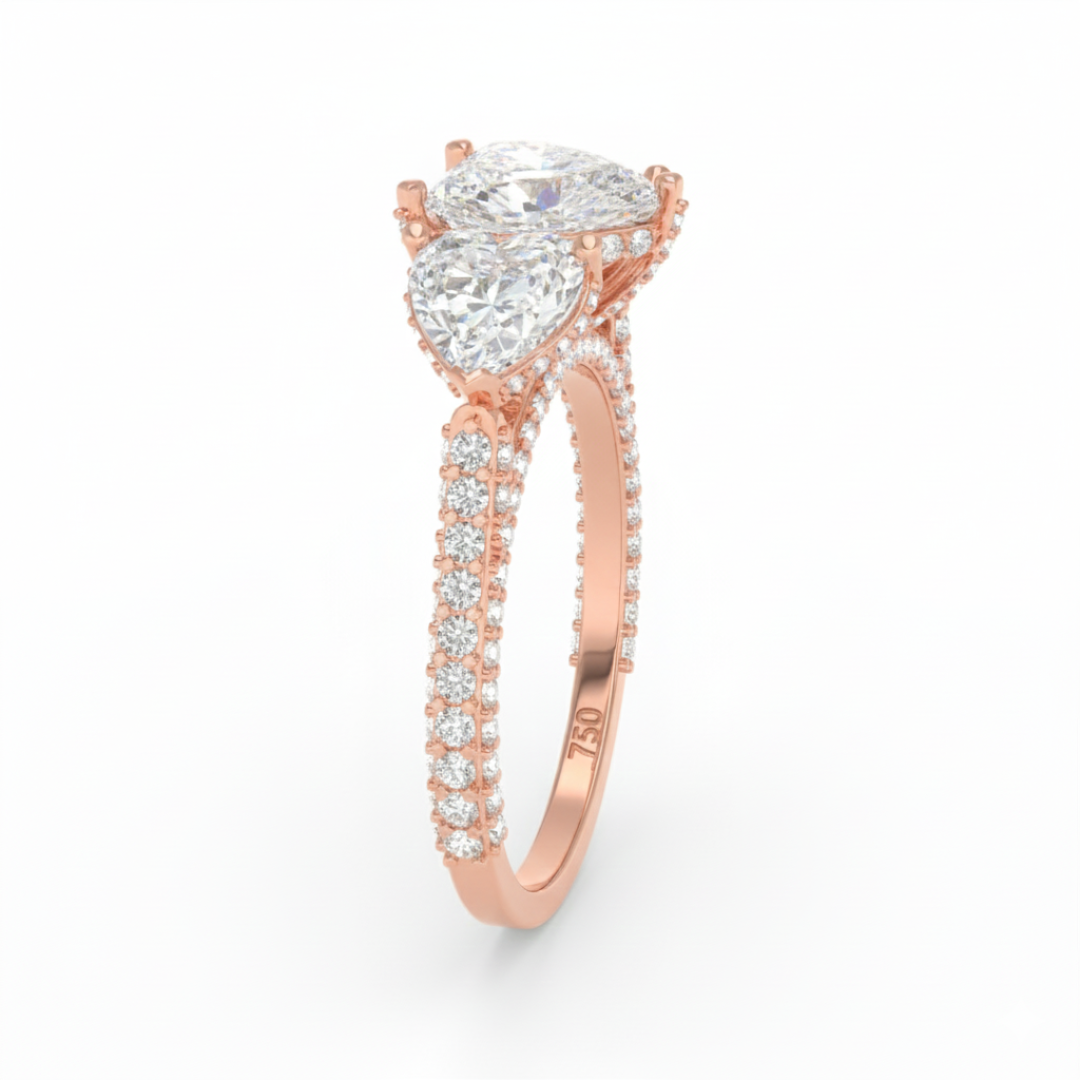 Vidhi Heart Cut Diamond Engagement Ring with Heart Cut Side Diamonds and 3D Diamond Band