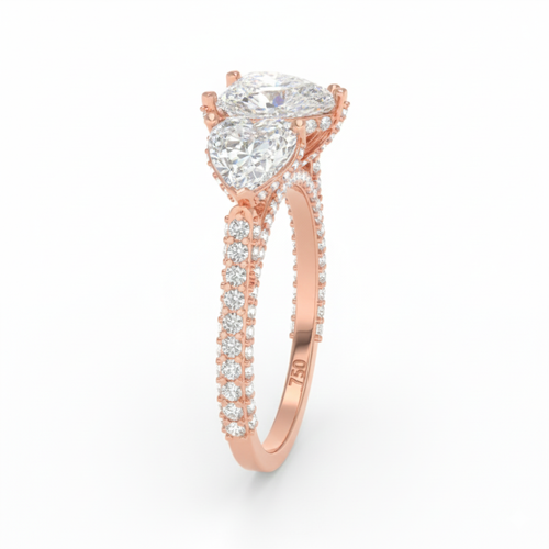 Load image 1 in gallery view. Vidhi Heart Cut Diamond Engagement Ring with Heart Cut Side Diamonds and 3D Diamond Band