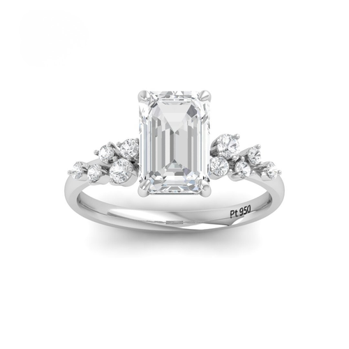 Load image 1 in gallery view. Lina Emerald Cut Diamond Engagement Ring With Diamond Accent Band