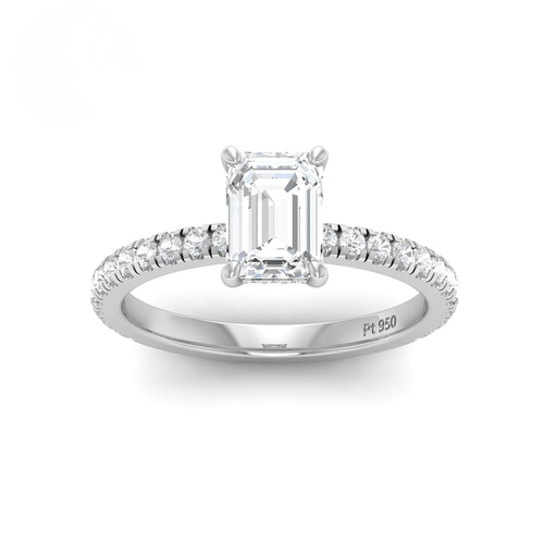 Load image 1 in gallery view. Lila Emerald Cut Diamond Engagement Ring with Diamond Hidden Halo and Diamond Band