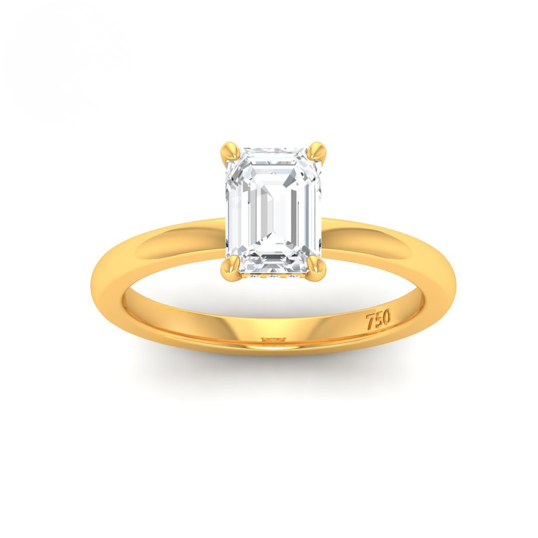 Kiara Emerald Cut Diamond With Hidden Halo Engagement Ring