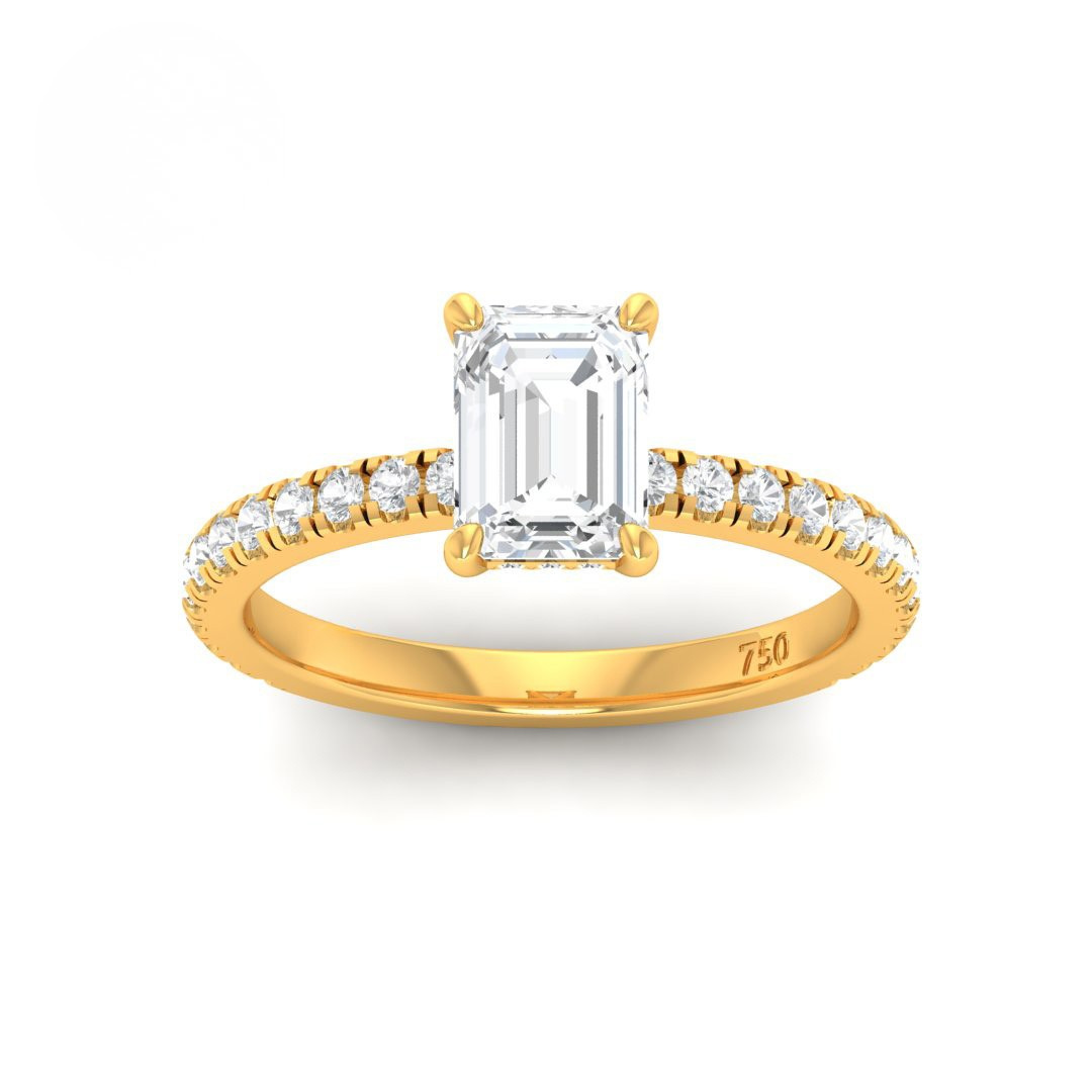 Lila Emerald Cut Diamond Engagement Ring with Diamond Hidden Halo and Diamond Band