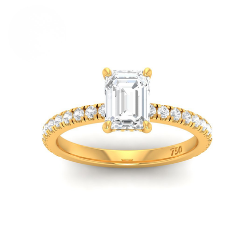 Load image 1 in gallery view. Lila Emerald Cut Diamond Engagement Ring with Diamond Hidden Halo and Diamond Band