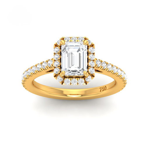 Load image 1 in gallery view. Belle Emerald Cut Diamond Engagement Ring with Diamond Halo & Diamond Band