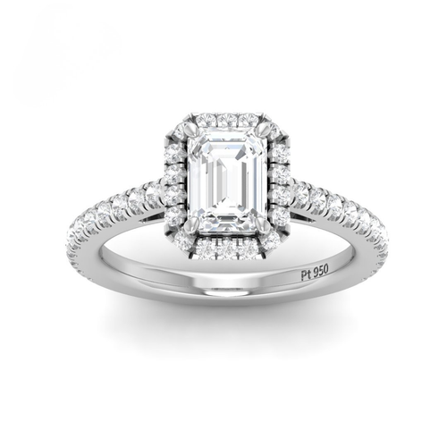 Load image 1 in gallery view. Belle Emerald Cut Diamond Engagement Ring with Diamond Halo & Diamond Band