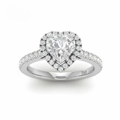 Load image 1 in gallery view. Belle Heart Cut Diamond Engagement Ring with Diamond Halo & Diamond Band