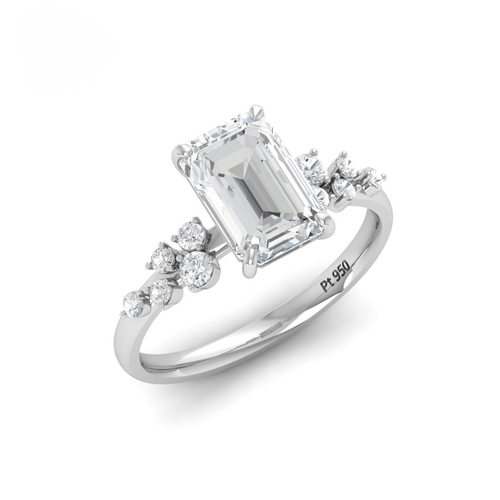 Load image 1 in gallery view. Lina Emerald Cut Diamond Engagement Ring With Diamond Accent Band