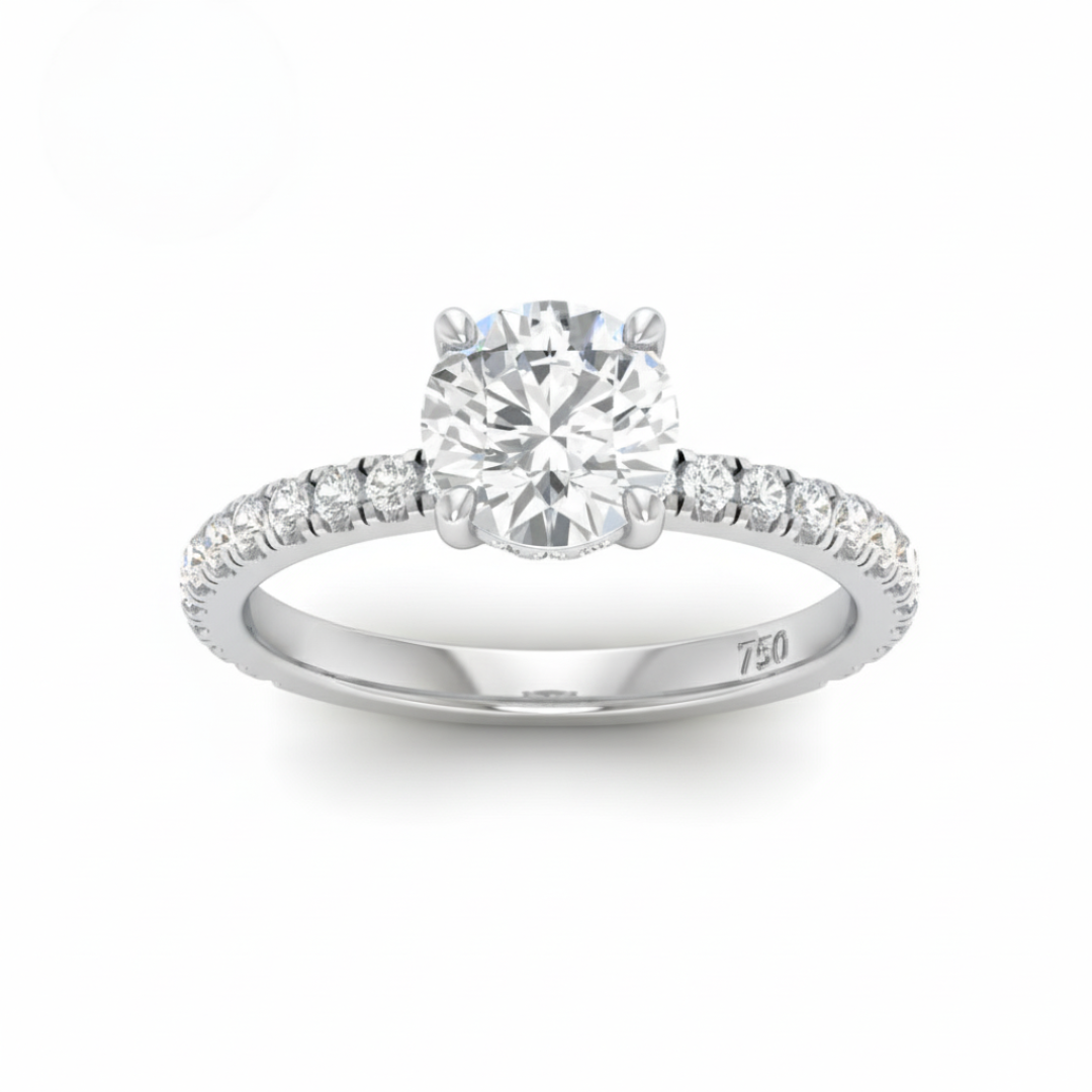 Lila Round Cut Diamond Engagement Ring with Diamond Hidden Halo and Diamond Band