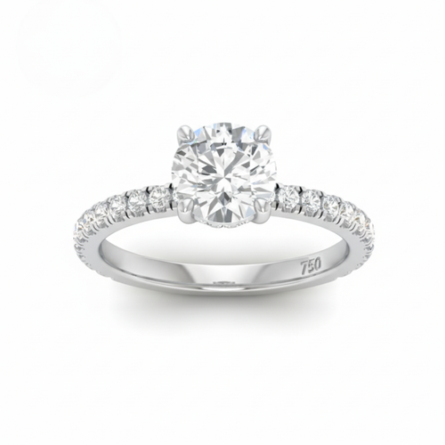Load image 1 in gallery view. Lila Round Cut Diamond Engagement Ring with Diamond Hidden Halo and Diamond Band