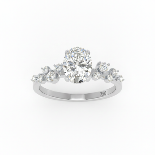 Load image 1 in gallery view. Lina Oval Cut Diamond Engagement Ring With Diamond Accent Band
