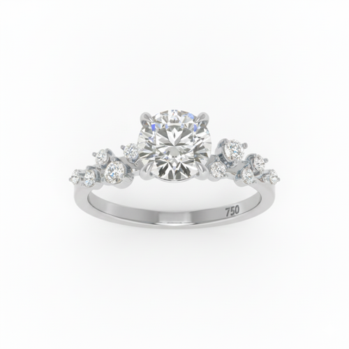 Load image 1 in gallery view. Lina Round Cut Diamond Engagement Ring With Diamond Accent Band