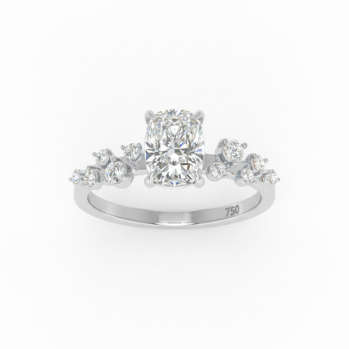 Load image 1 in gallery view. Lina Cushion Cut Diamond Engagement Ring With Diamond Accent Band