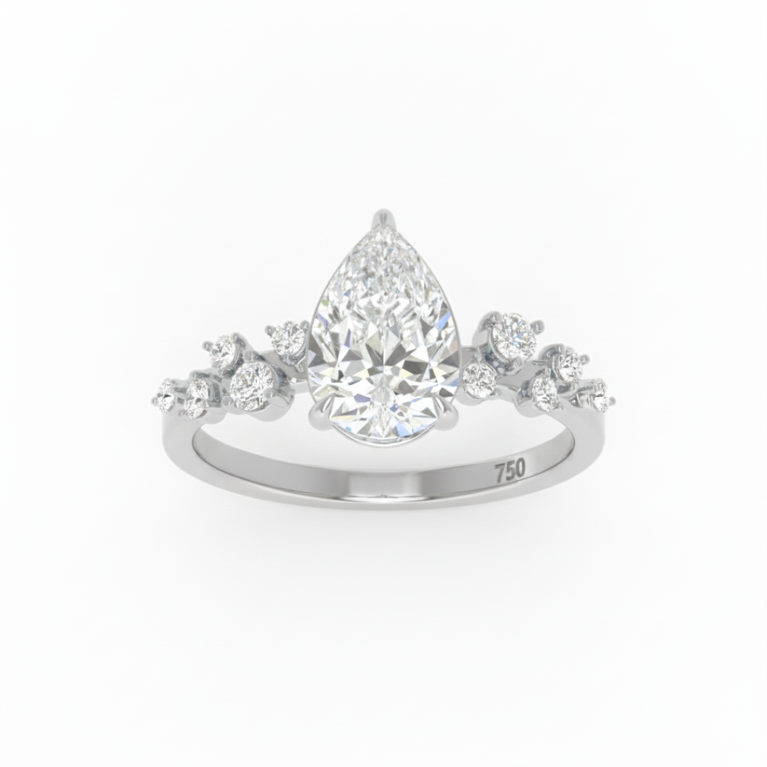 Lina Pear Cut Diamond Engagement Ring With Diamond Accent Band