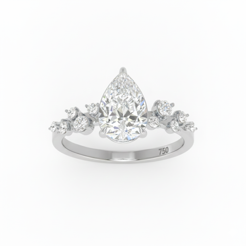 Load image 1 in gallery view. Lina Pear Cut Diamond Engagement Ring With Diamond Accent Band