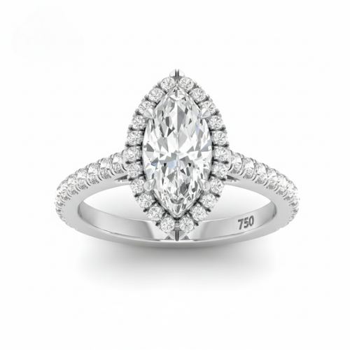 Load image 1 in gallery view. Belle Marquise Cut Diamond Engagement Ring with Diamond Halo & Diamond Band