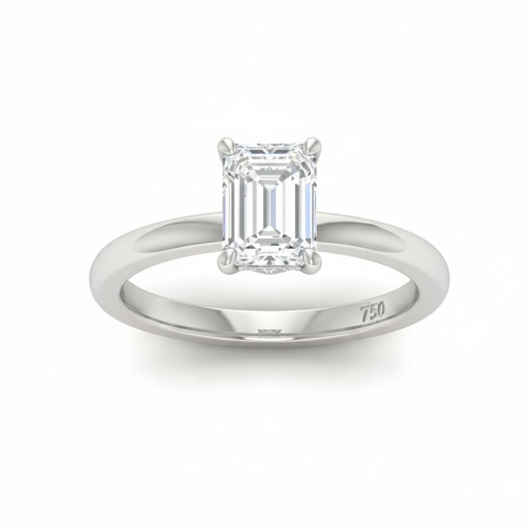 Kiara Emerald Cut Diamond With Hidden Halo Engagement Ring