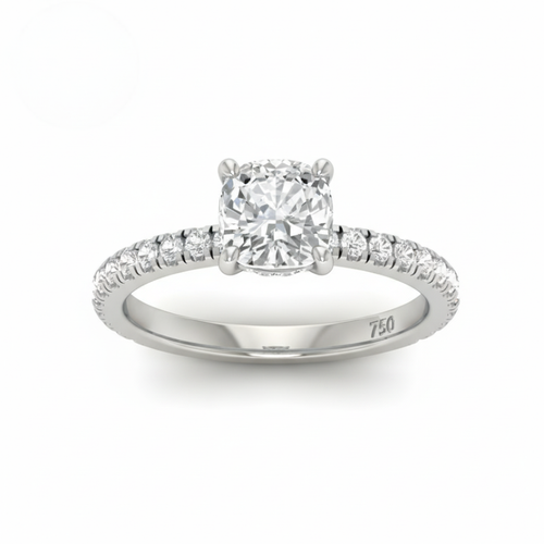 Load image 1 in gallery view. Lila Cushion Cut Diamond Engagement Ring with Diamond Hidden Halo and Diamond Band