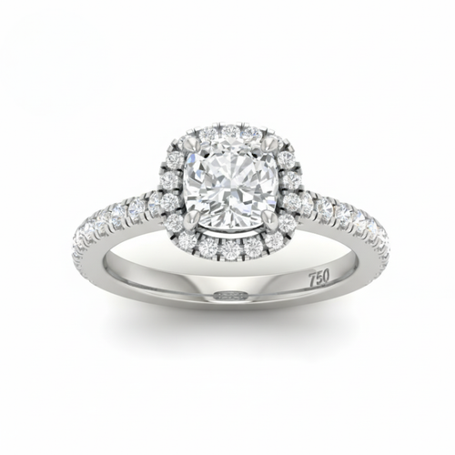 Load image 1 in gallery view. Belle Cushion Cut Diamond Engagement Ring with Diamond Halo & Diamond Band