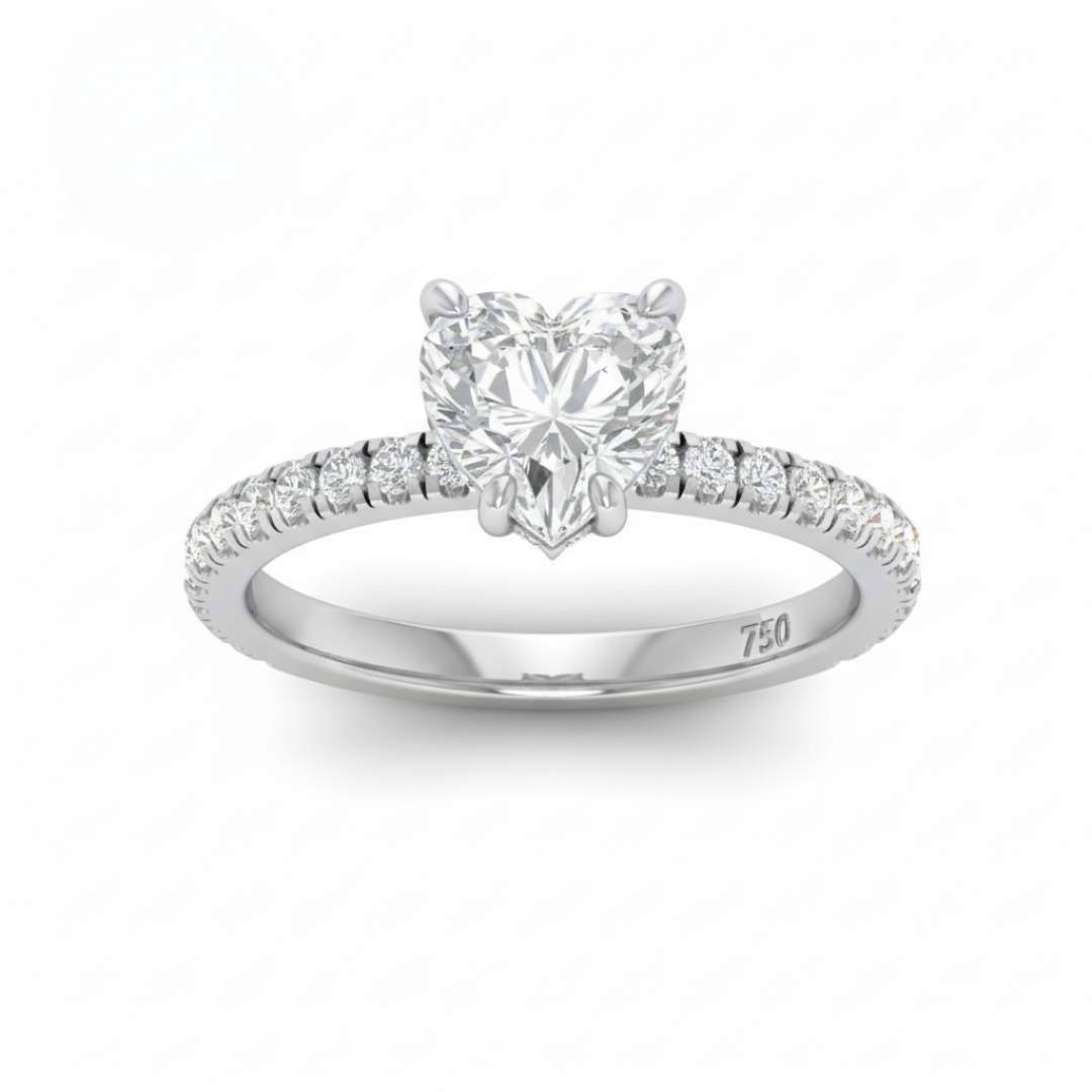 Lila Heart Cut Diamond Engagement Ring with Diamond Hidden Halo and Diamond Band