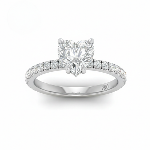Load image 1 in gallery view. Lila Heart Cut Diamond Engagement Ring with Diamond Hidden Halo and Diamond Band