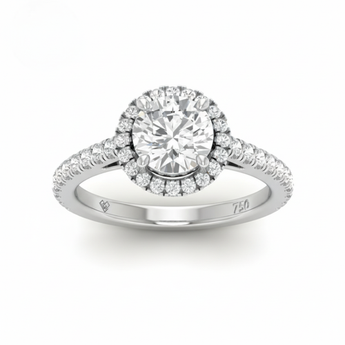 Load image 1 in gallery view. Belle Round Cut Diamond Engagement Ring with Diamond Halo & Diamond Band