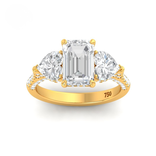 Load image 1 in gallery view. Vidhi Emerald Cut Diamond Engagement Ring with Heart Cut Side Diamonds and 3D Diamond Band